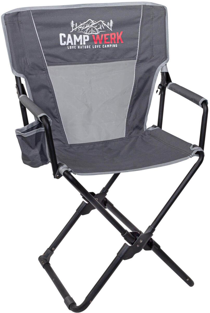 Klappstol med høy rygg 54x40 cm seteflate grå CAMPWERK forfra