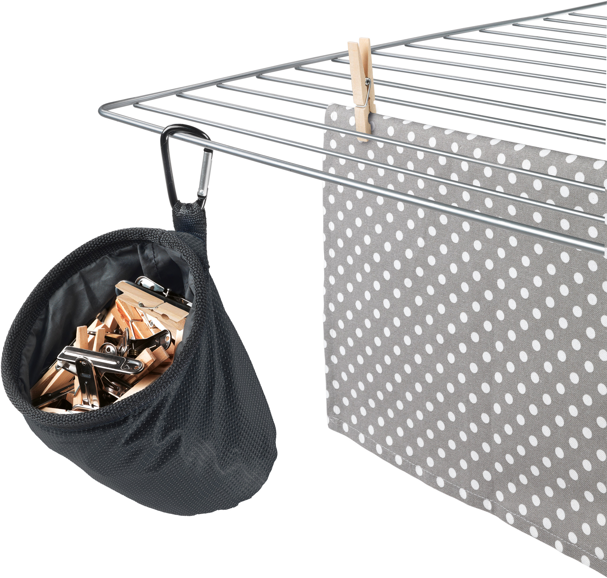 Klesklypepose i polyester med karabinkrok 17x11x15 cm - Metaltex forfra