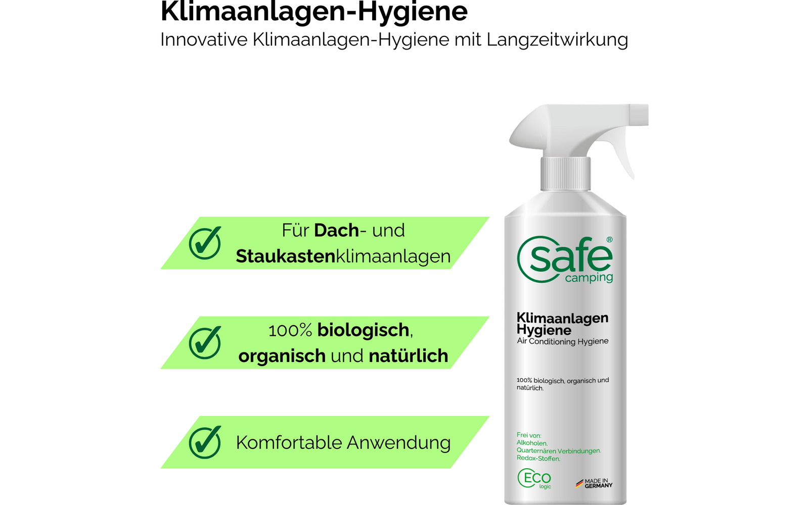 Baksiden av Klimaanlegg hygienespray 500 ml med mikrobeskyttelse - SAFE CAMPING