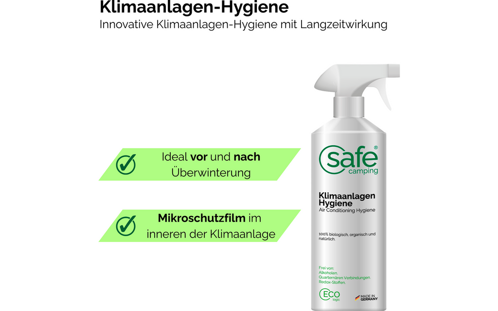 Klimaanlegg hygienespray 500 ml med mikrobeskyttelse - SAFE CAMPING montert i campingvogn