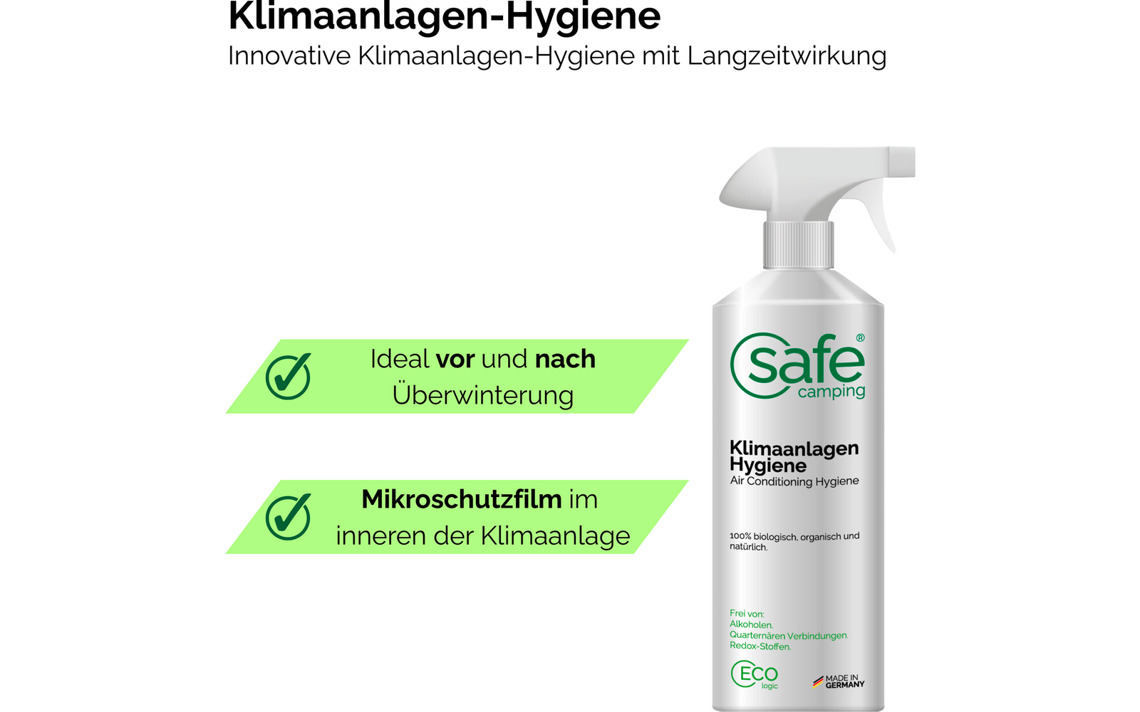 Klimaanlegg hygienespray 500 ml med mikrobeskyttelse - SAFE CAMPING montert i campingvogn
