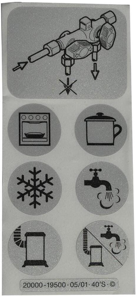 Klistremerke-sett for gassfordelerblokk 6 symboler forside