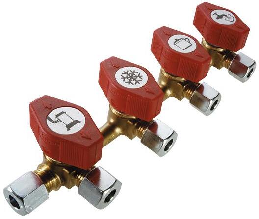 Klistremerke-sett for gassfordelerblokk 6 symboler nærbilde