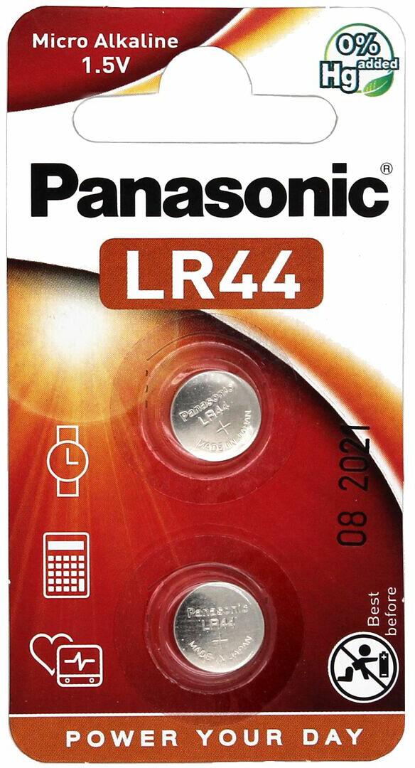 Knappcellebatteri LR44 1,5V 2 stk 120 mAh - Panasonic forfra