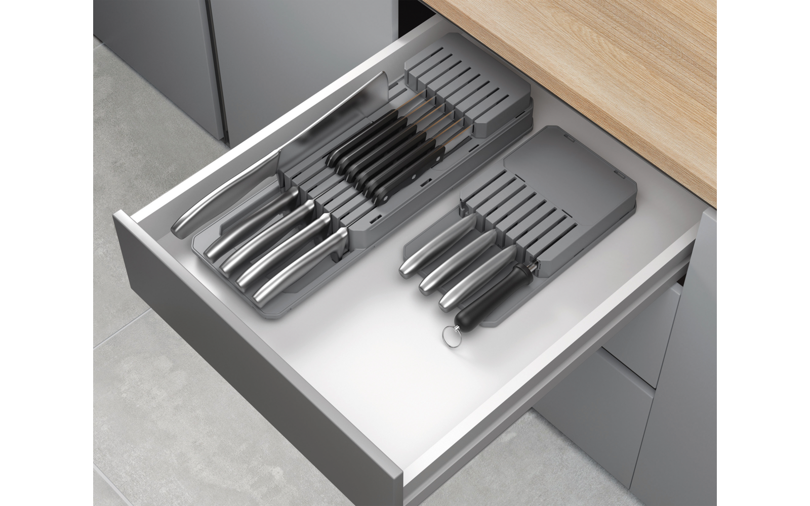 Knivorganisator Blade-Fit justerbar med 3 nivåer grå bakside