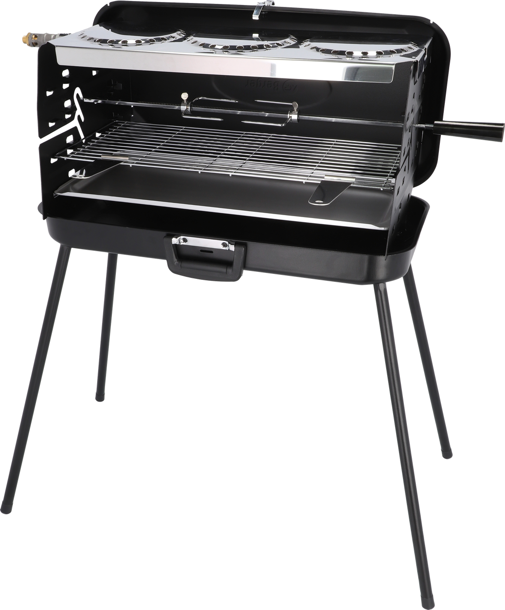 Koffertgassgrill med 3 brennere 30/50 mbar 10 kg front