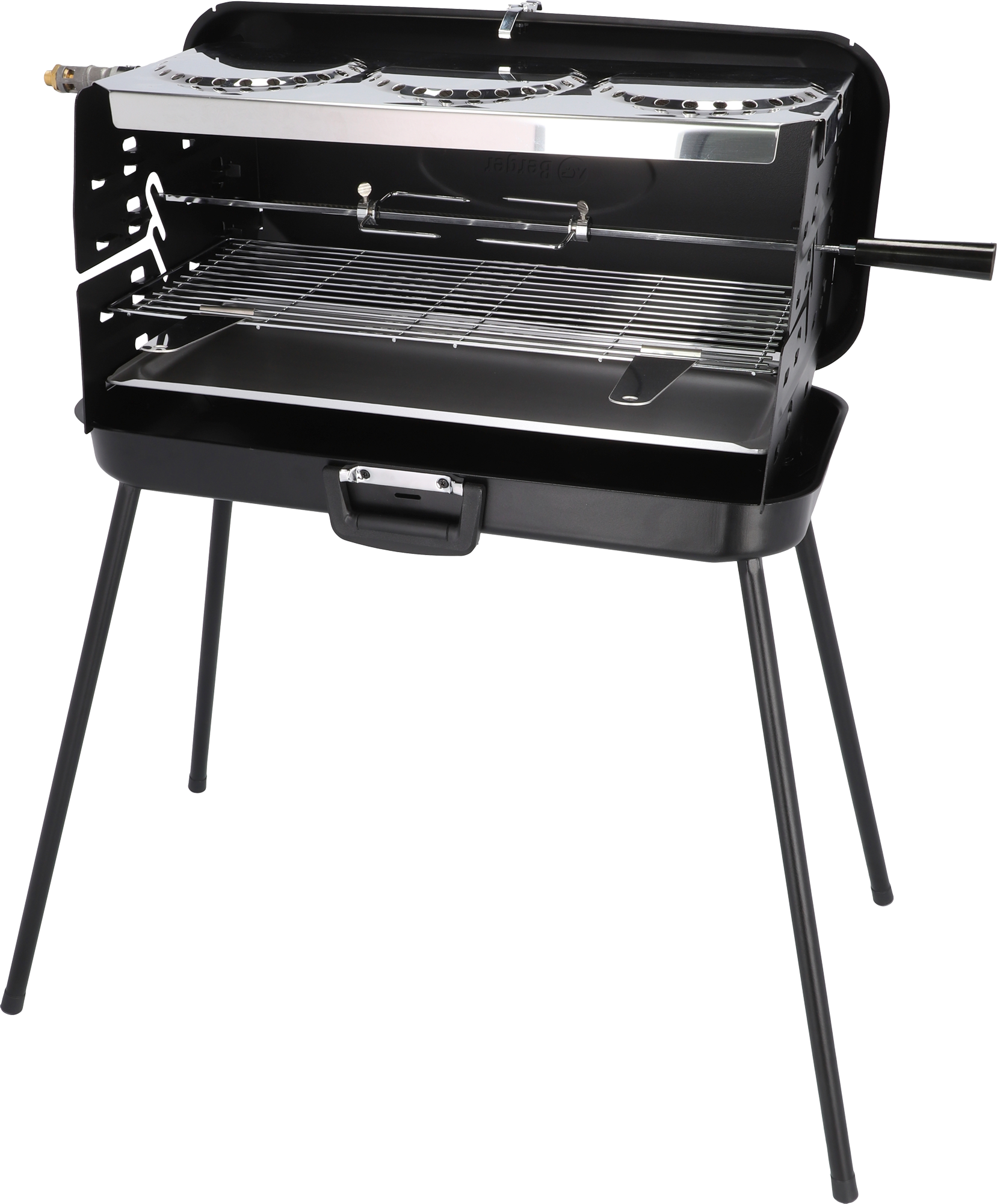 Koffertgassgrill med 3 brennere 30/50 mbar 10 kg front