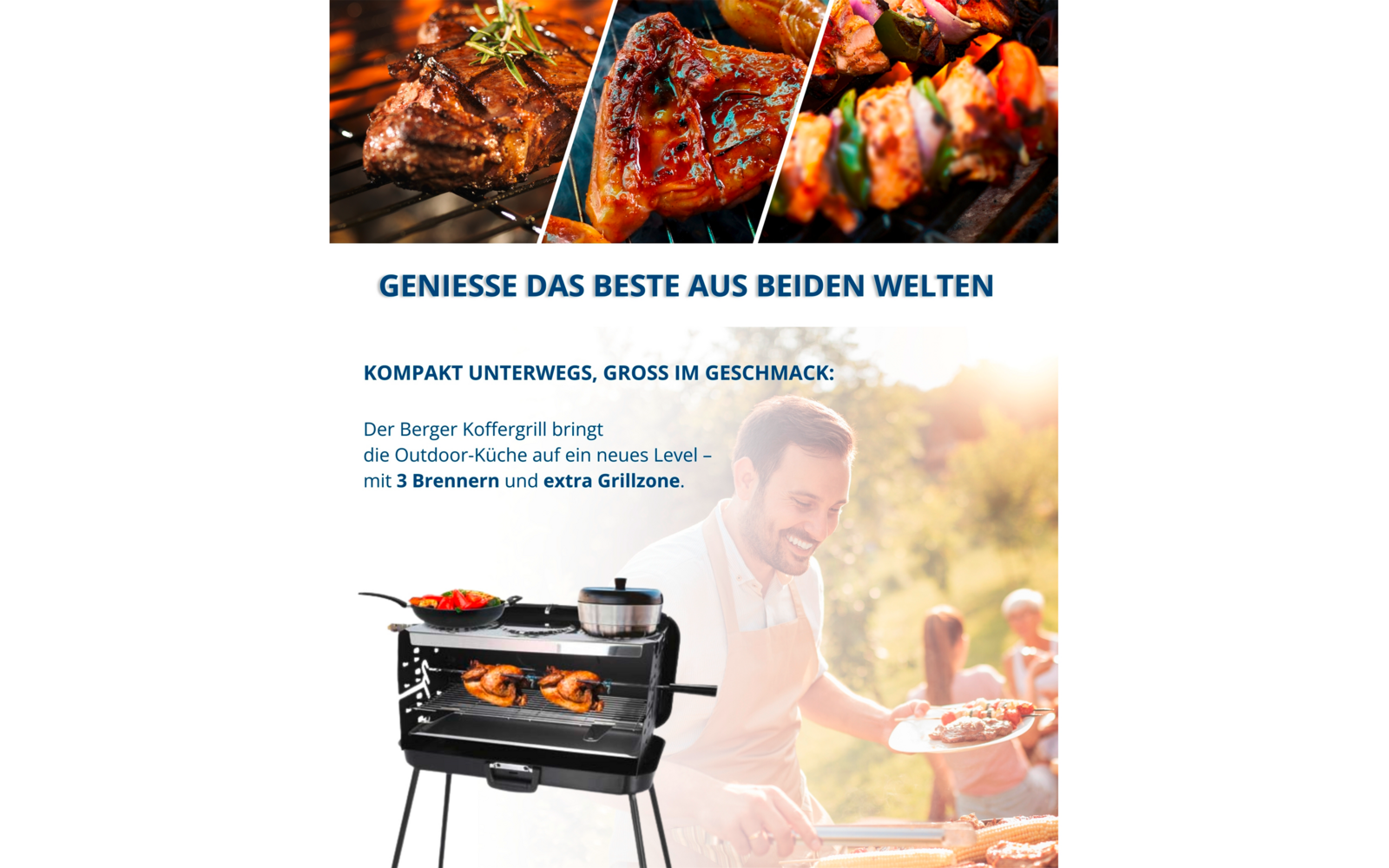 Koffertgassgrill med 3 brennere 30/50 mbar 10 kg under montering