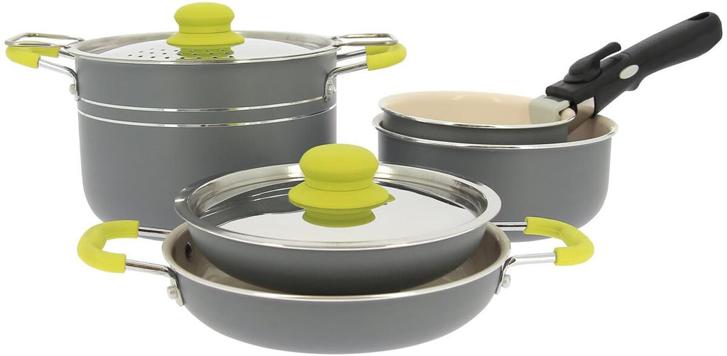 Kokekar Easycook gryte- og pannesett 8-deler aluminium keramikk forfra