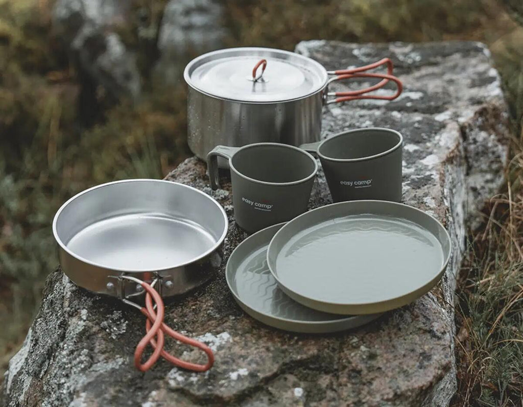 Kokekar Moss sett for 2 personer rustfritt stål - Easy Camp pakket for transport