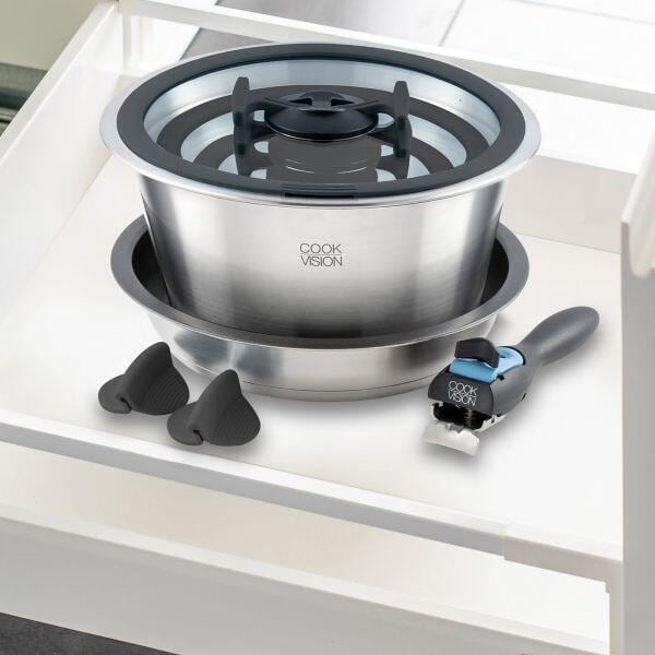 Kokekar startsett 11-deler rustfritt stål induksjon Cookvision bakside med håndtak