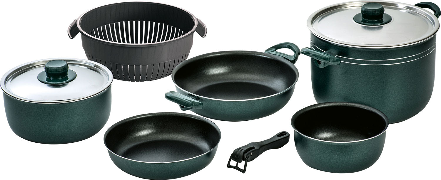 Kokekarsett Selva 10 deler aluminium grønn/svart - Beaver Brand forfra