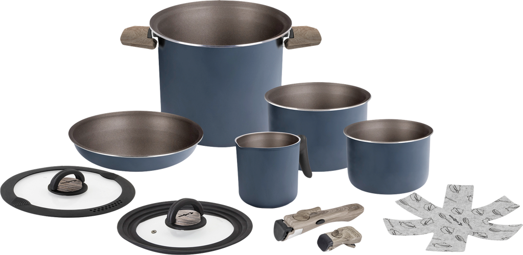 Kokekarsett Torralta 9 deler resirkulert aluminium forfra