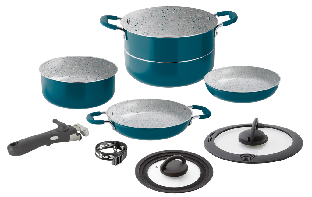 Forfra av Kokekarssett Carezza 7+1 Vacublock 8-deler i petrol