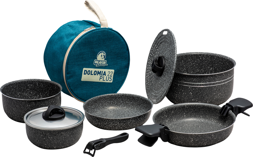 Kokekartsett Dolomia 22 Plus 11 deler aluminium Beaver Brand forfra