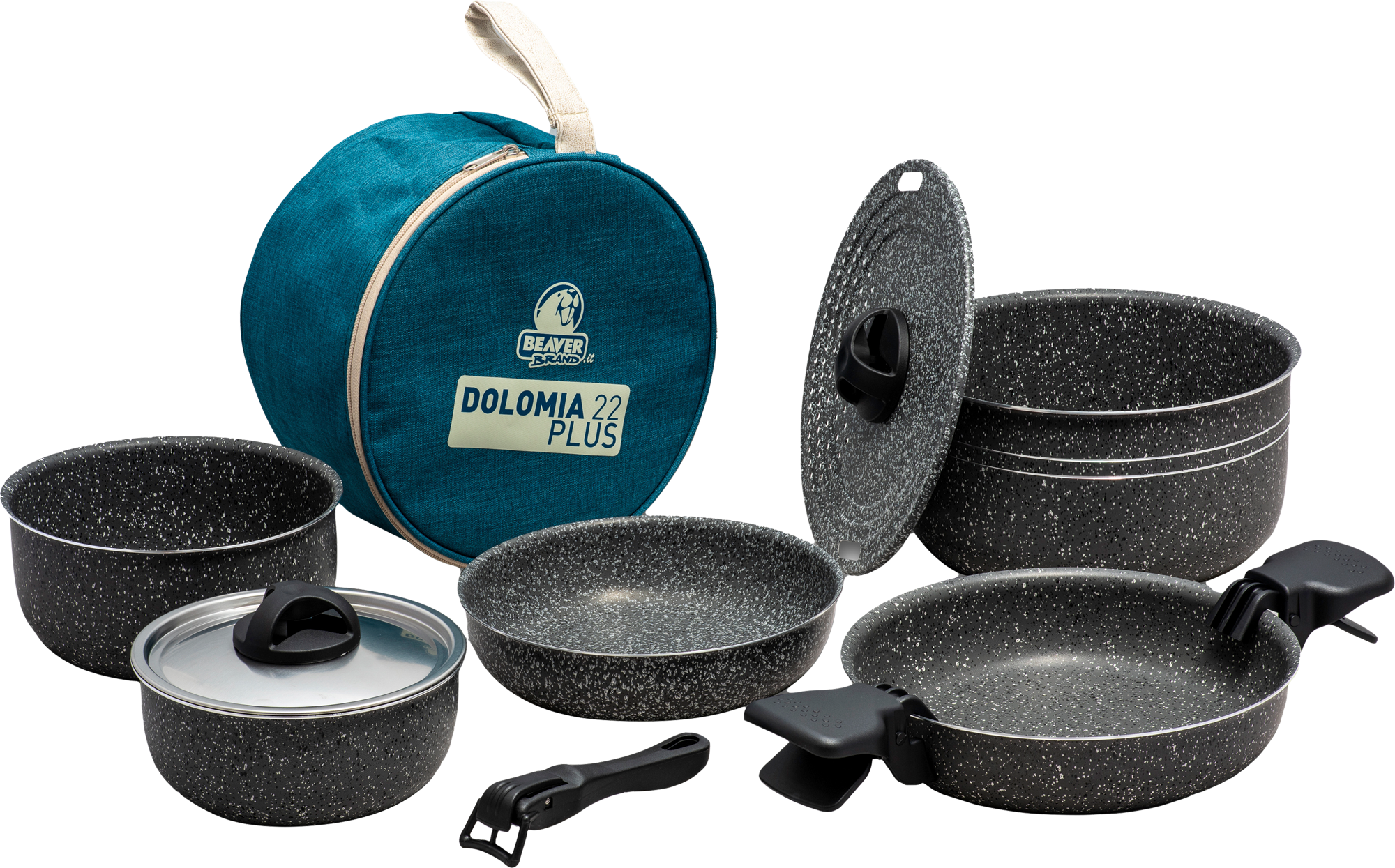 Kokekartsett Dolomia 22 Plus 11 deler aluminium Beaver Brand forfra