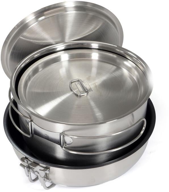 Kokekartsett 3-delers rustfritt stål med non-stick panne detalj av håndtak