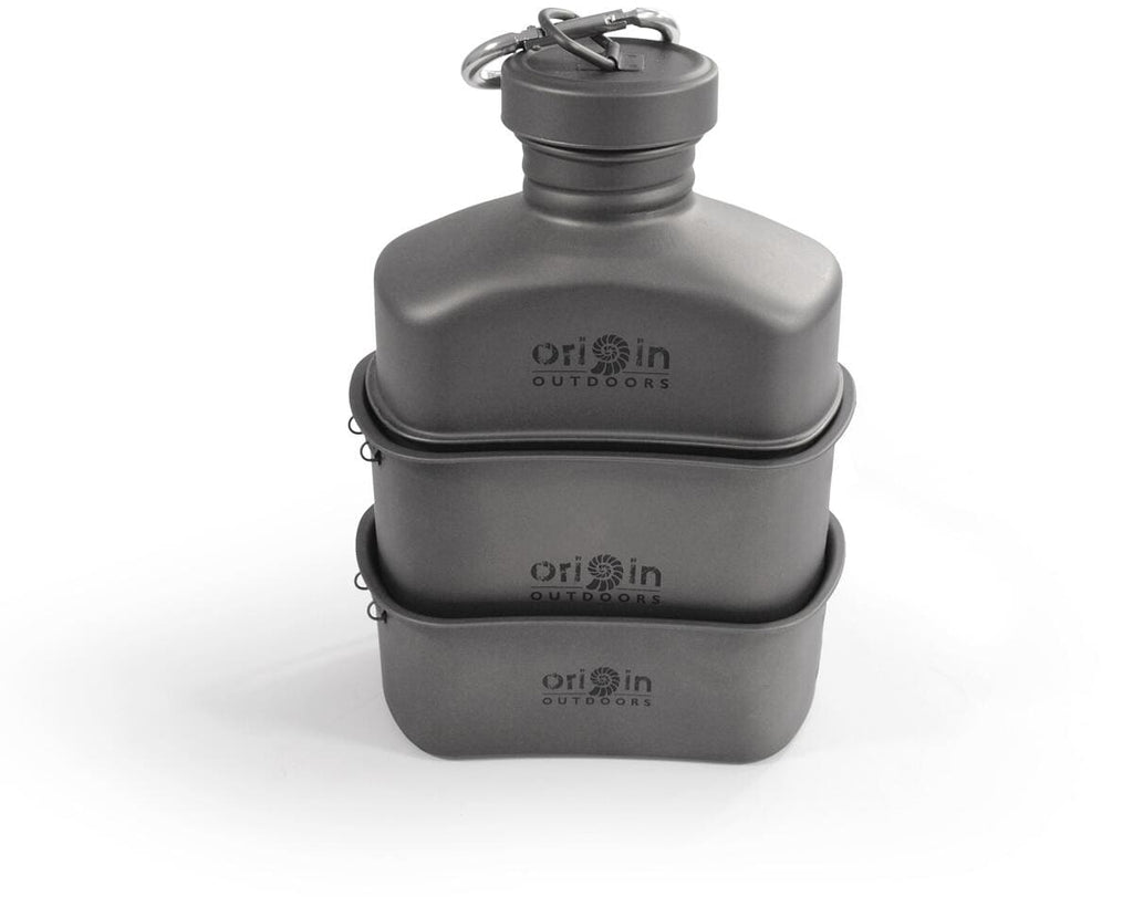 Kokekartsett 4-deler i titan 232 g med nettpose - Origin Outdoors detalj av håndtak