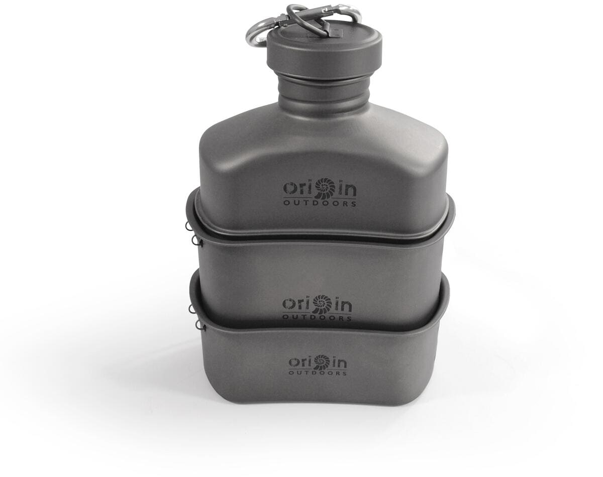 Kokekartsett 4-deler i titan 232 g med nettpose - Origin Outdoors detalj av håndtak