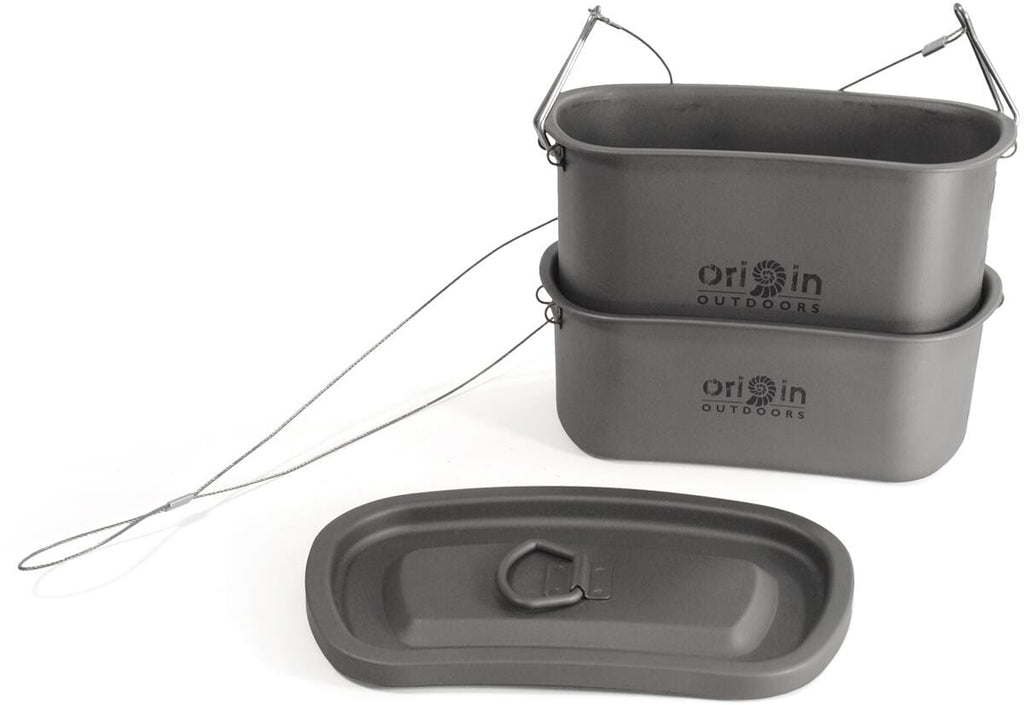 Kokekartsett 4-deler i titan 232 g med nettpose - Origin Outdoors pakket i transportpose