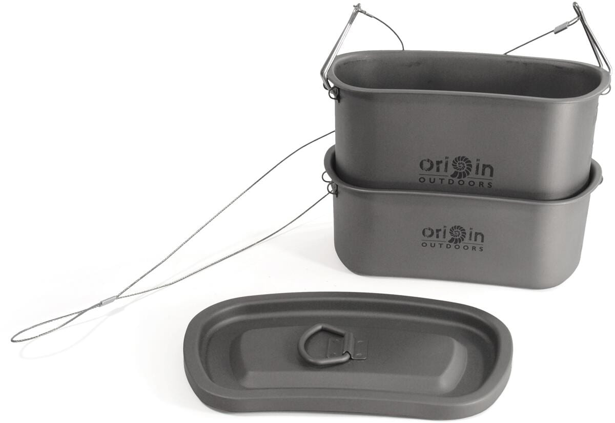 Kokekartsett 4-deler i titan 232 g med nettpose - Origin Outdoors pakket i transportpose