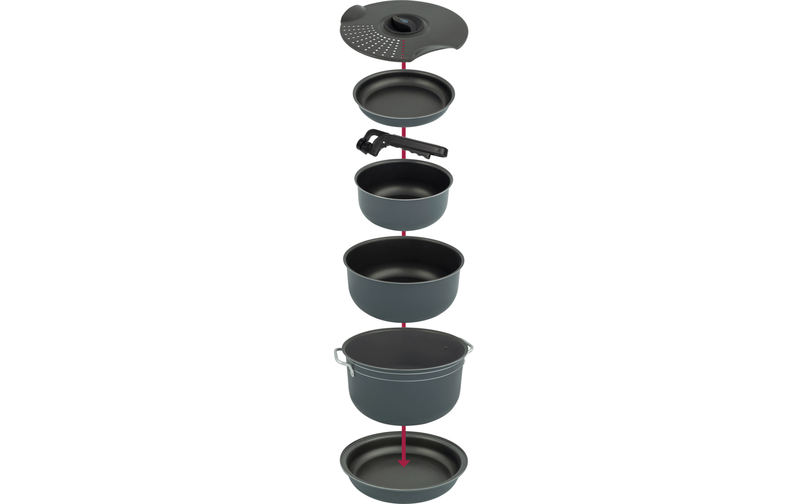 Kokekartsett 7 deler aluminium med non-stick belegg - Bo-Camp lokk detalj