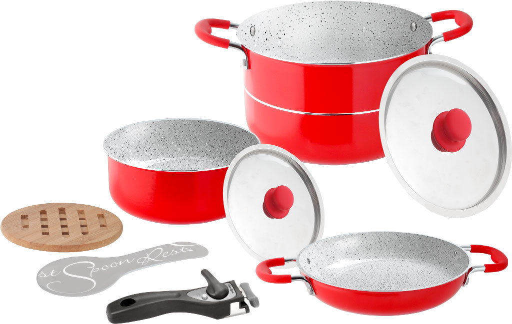 Kokekartsett Cosmic 8+2 deler 22 cm med keramisk belegg sett fra siden