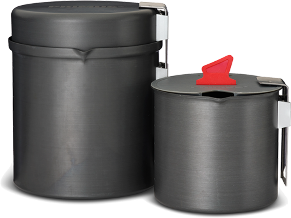 Kokekartsett Trek 3 deler hardanodisert aluminium 0,6 og 1,0 L forfra