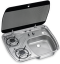Koketopp og vask med glasslokk HSG 2445 2-bluss 600x445 mm - Dometic forfra