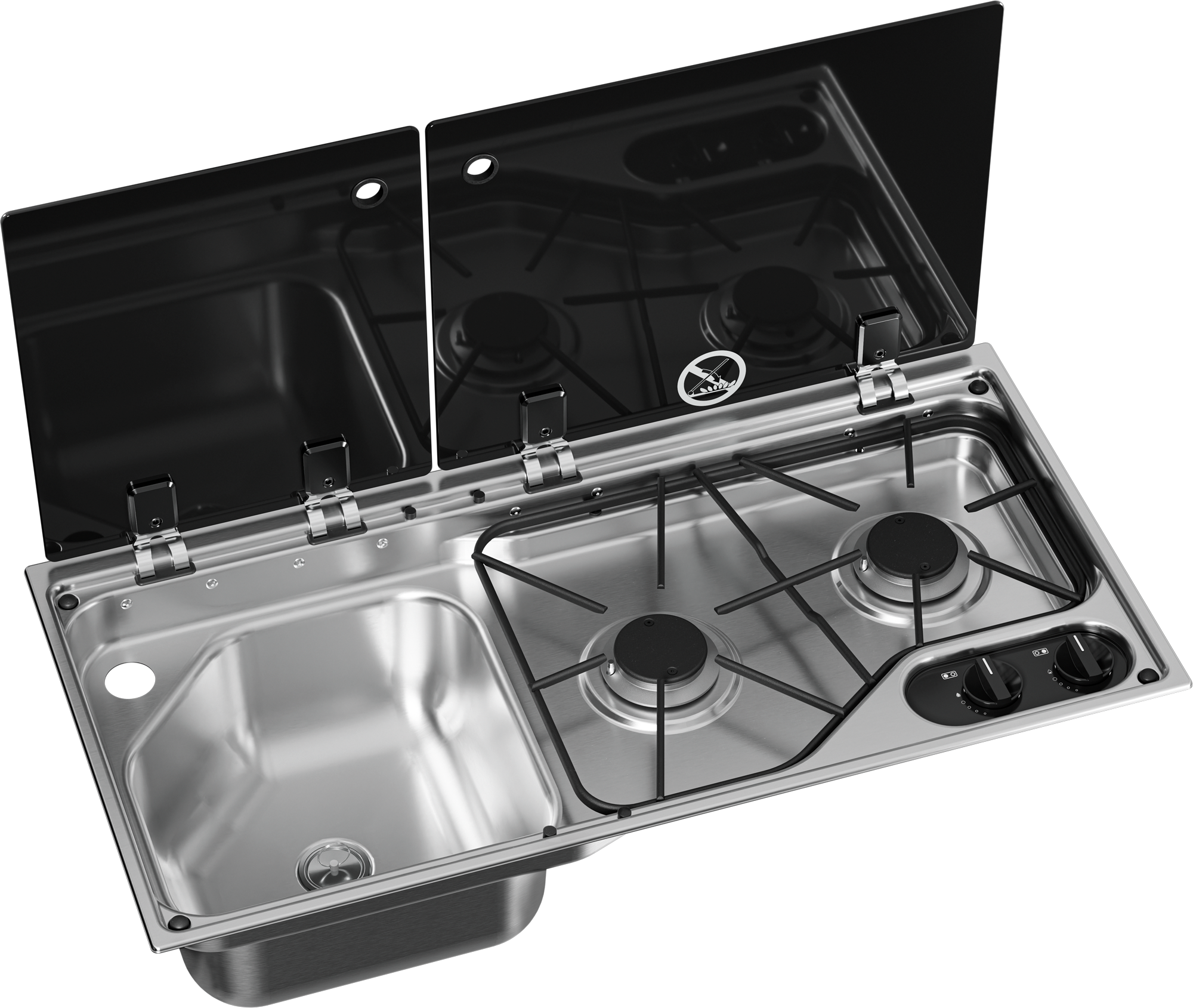 Koketopp-vask-kombinasjon CVC1700G 2-bluss med glasslokk fra Dometic