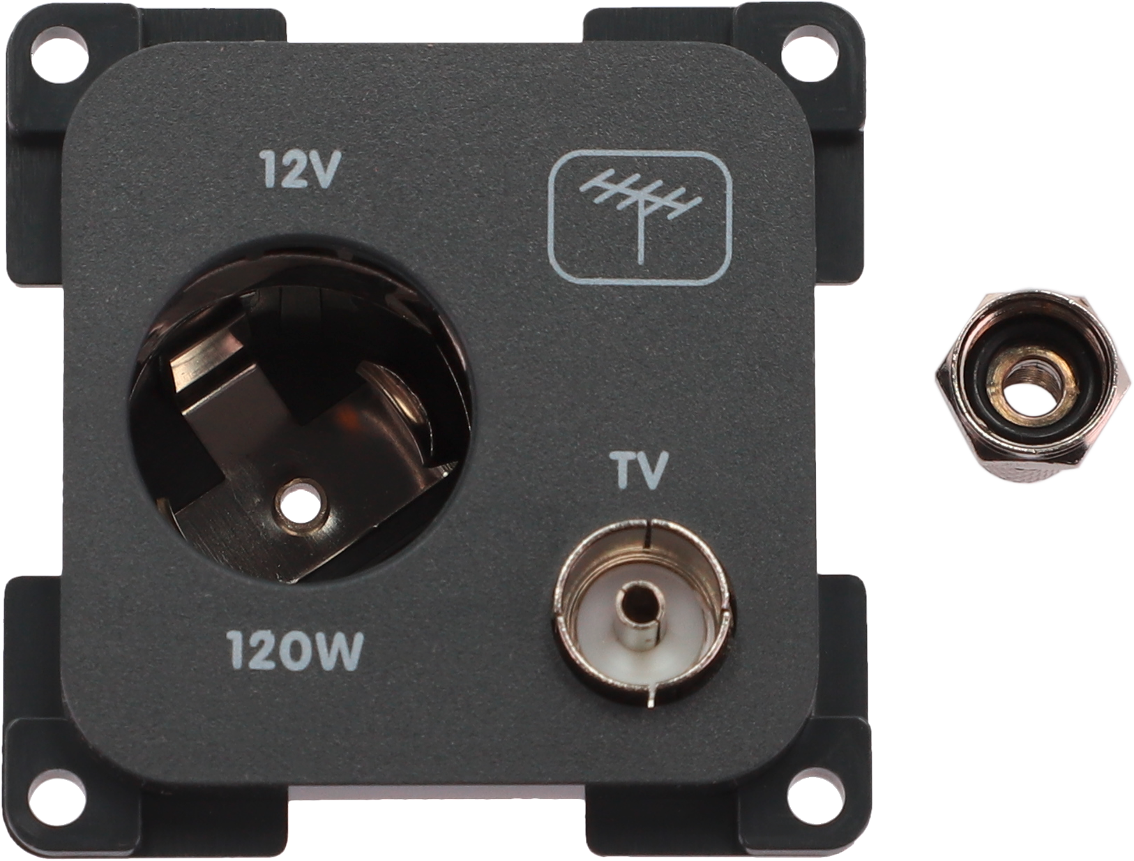 Kombistikkontakt 12V med TV 5 mm skifergrå System 10.000 Inprojal for campingbruk