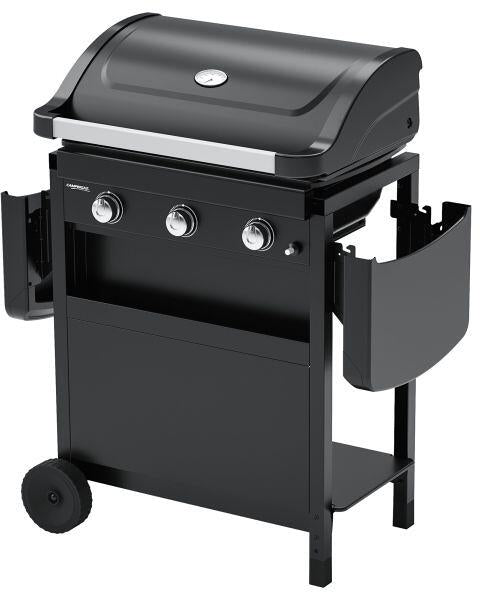 Kompakt gassgrill med 3 brennere og stålvogn bakside