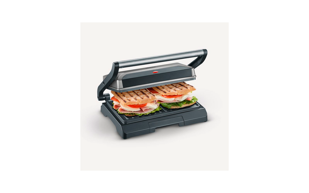 Nærbilde av kontrollpanel på Kompakt multigrill 800 W bordmodell sølv - Severin