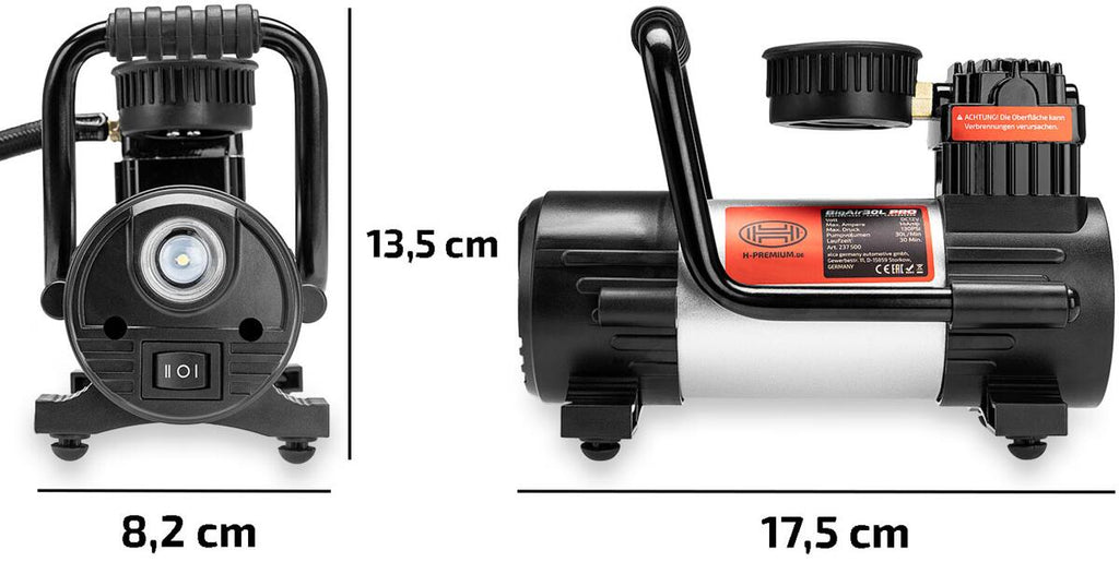 Kompressor 12V 30 lmin 9 bar med manometer og SMD-lampe og adaptere