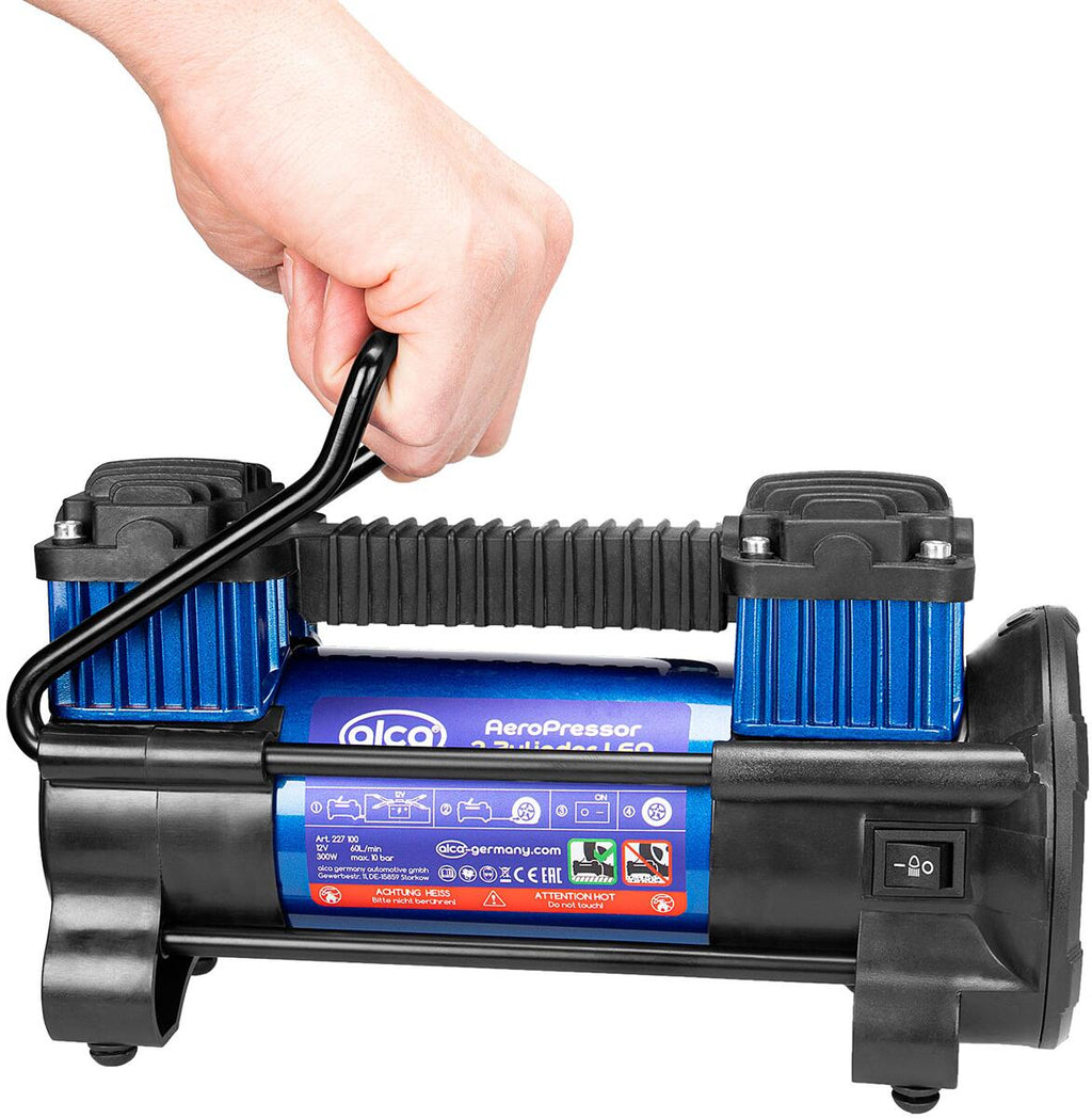 Montert Kompressor AeroPressor 2-sylinder 12V 300W 10 bar 60 l min - Alca under bruk