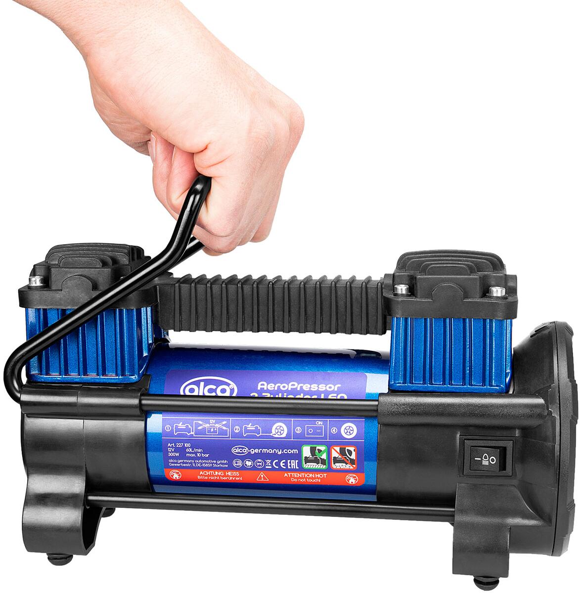 Montert Kompressor AeroPressor 2-sylinder 12V 300W 10 bar 60 l min - Alca under bruk