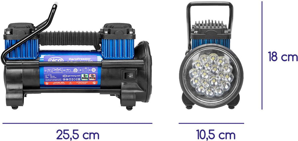 Kompressor AeroPressor 2-sylinder 12V 300W 10 bar 60 l min - Alca med LED-lys