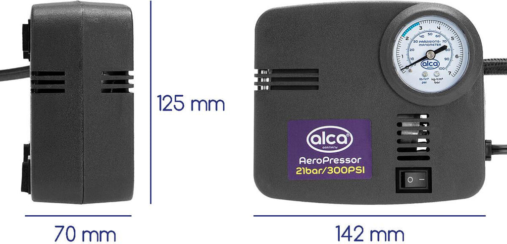 Detalj av manometer på Kompressor AeroPressor 21 bar 300 psi 12V 0,82 kg - Alca