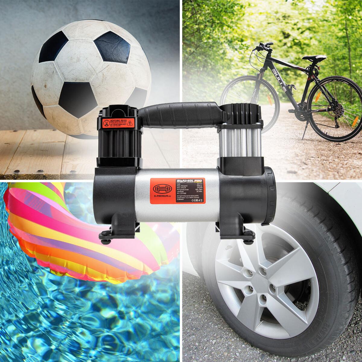 Kompressor Big Air 40L 12V 10 bar 40 l min med SMD lampe med lang kabel