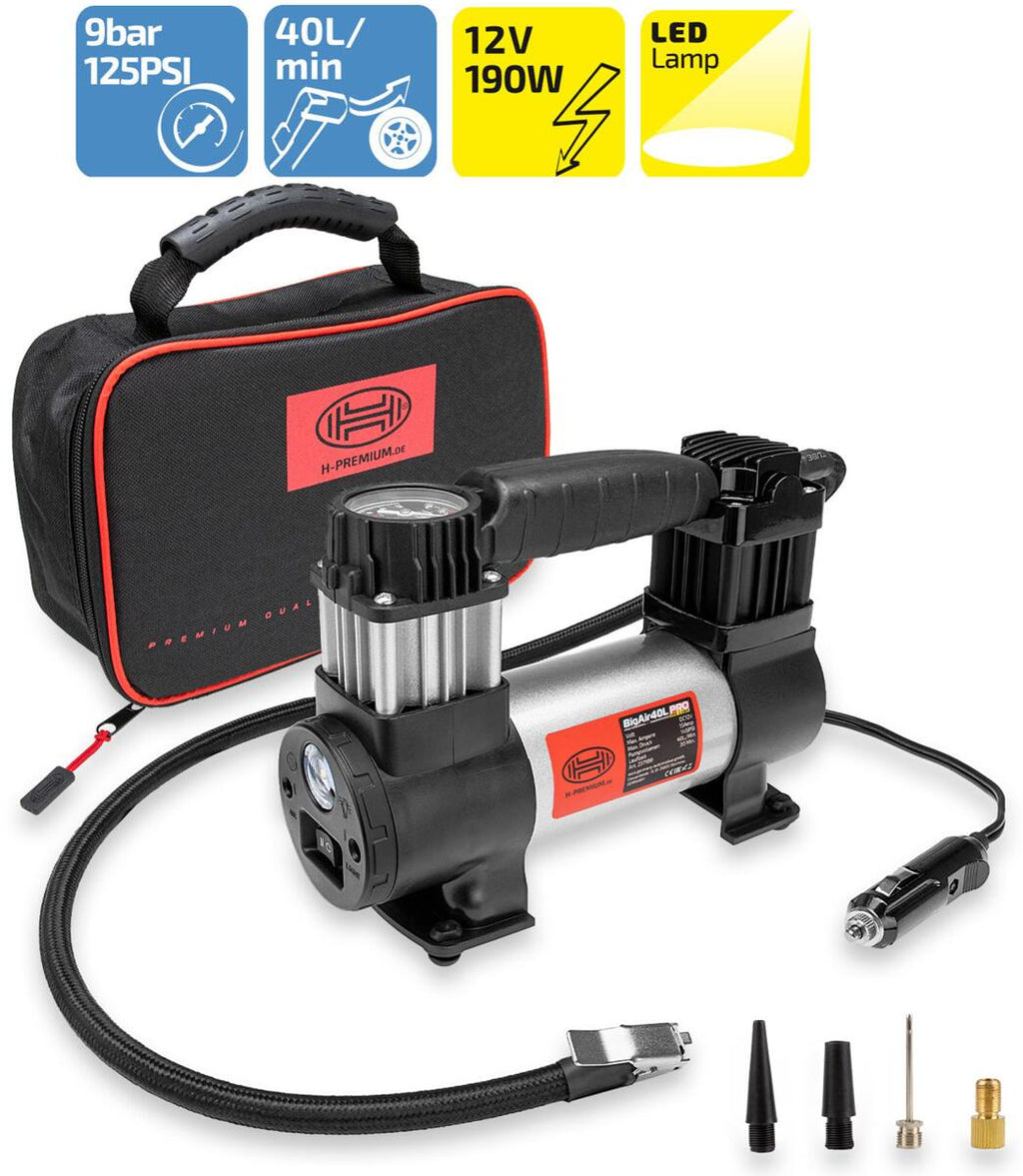 Detalj av trykkmåler på Kompressor Big Air 40L 12V 10 bar 40 l min med SMD lampe