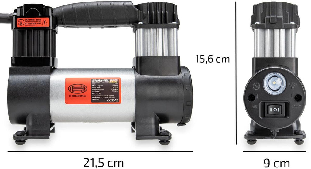 Kompressor Big Air 40L 12V 10 bar 40 l min med SMD lampe i transportveske