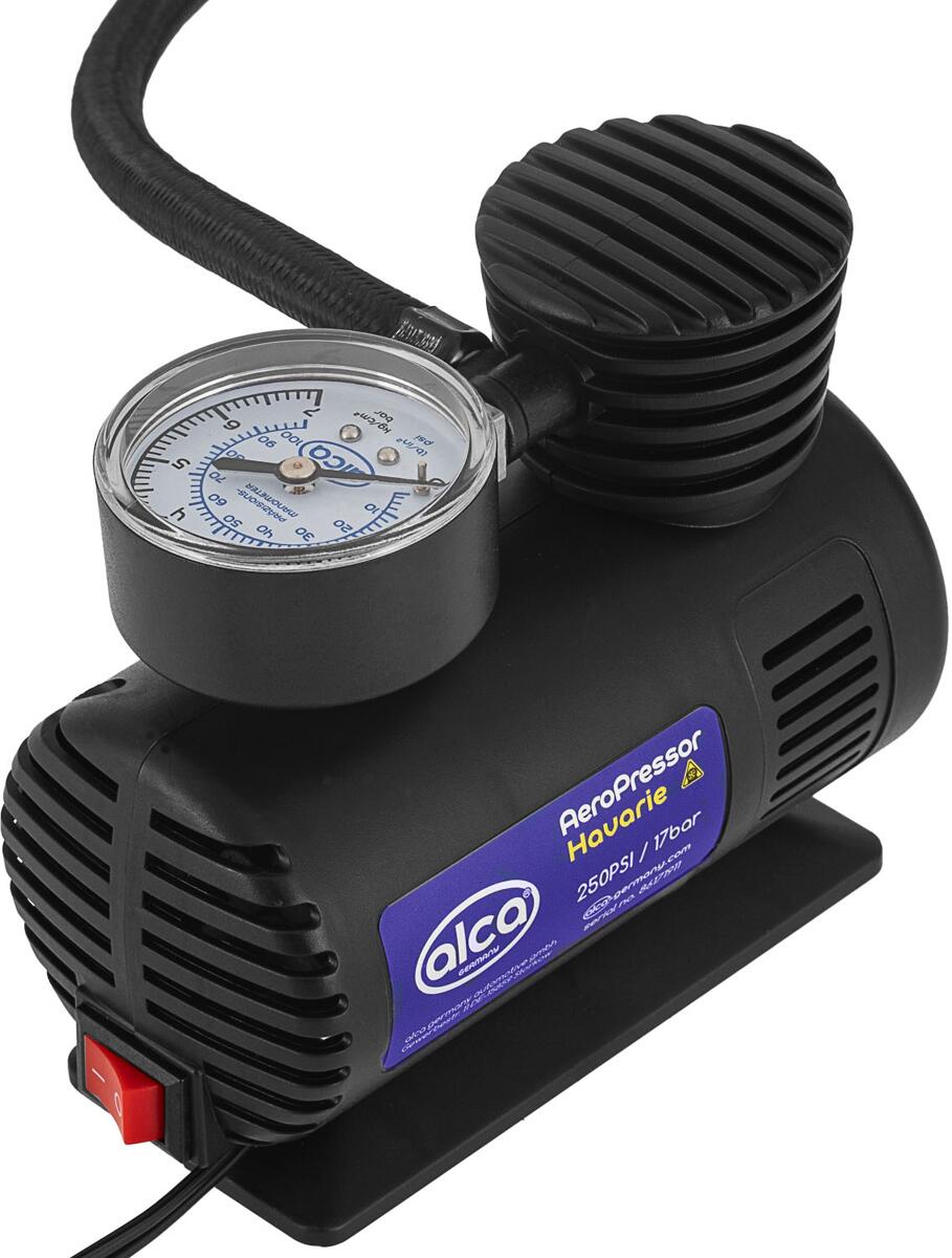Kompressor Havarie 12V 17 bar med manometer forfra