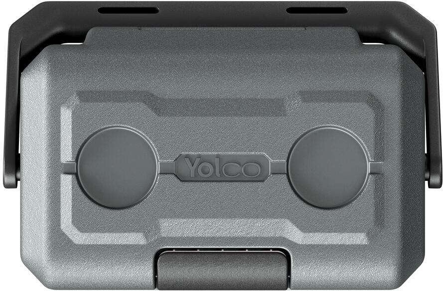 Kompressor-kjøleboks ET 12/24/230V med Bluetooth og solpanel - Yolco med åpen lokk og innhold
