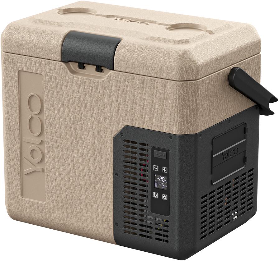 Detalj av kontrollpanel på Kompressor-kjøleboks ET 12/24/230V med Bluetooth og solpanel - Yolco