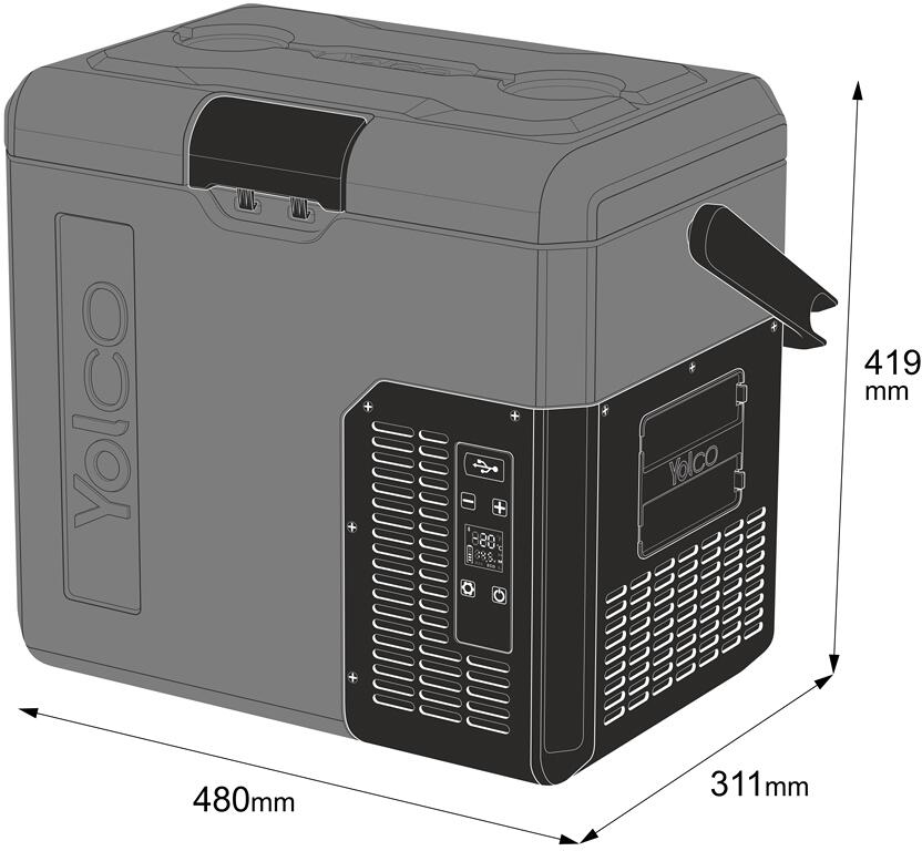 Ergonomisk håndtak på Kompressor-kjøleboks ET 12/24/230V med Bluetooth og solpanel - Yolco