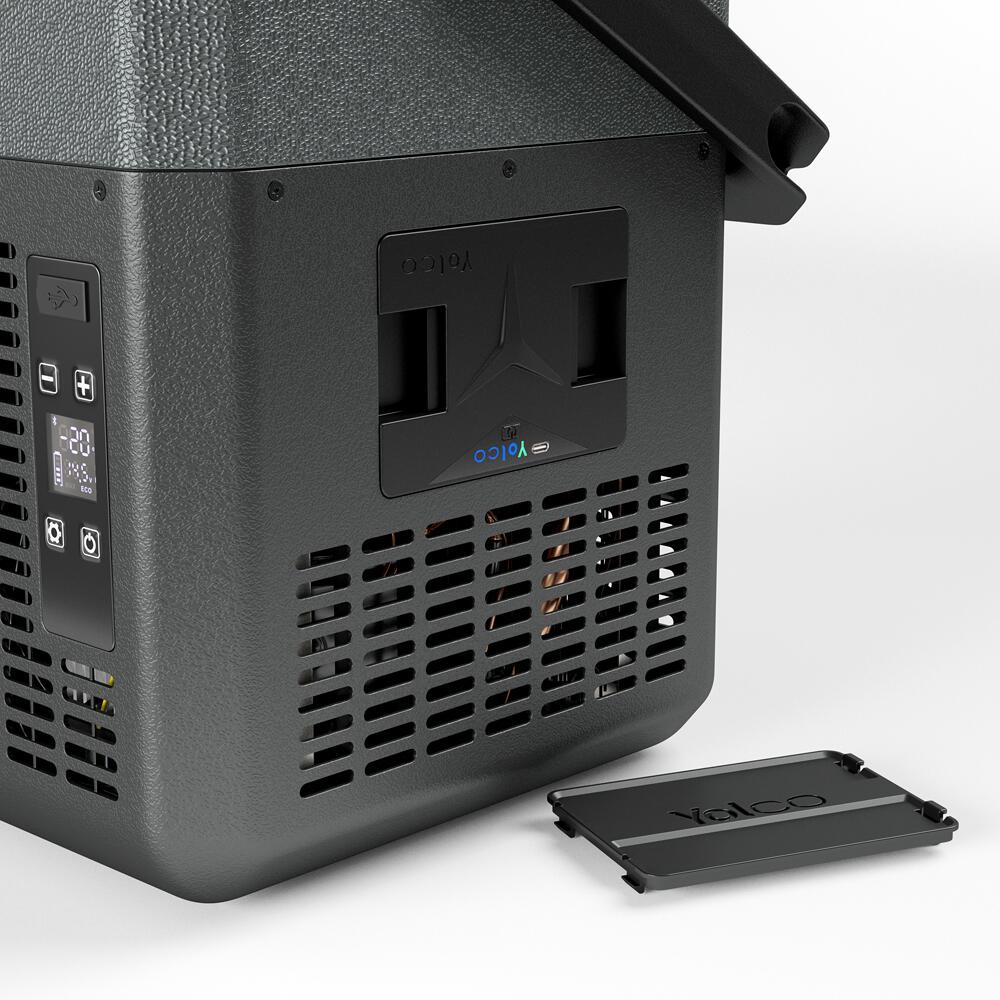 Kompressor-kjøleboks ET 12/24/230V med Bluetooth og solpanel - Yolco pakket ned for transport