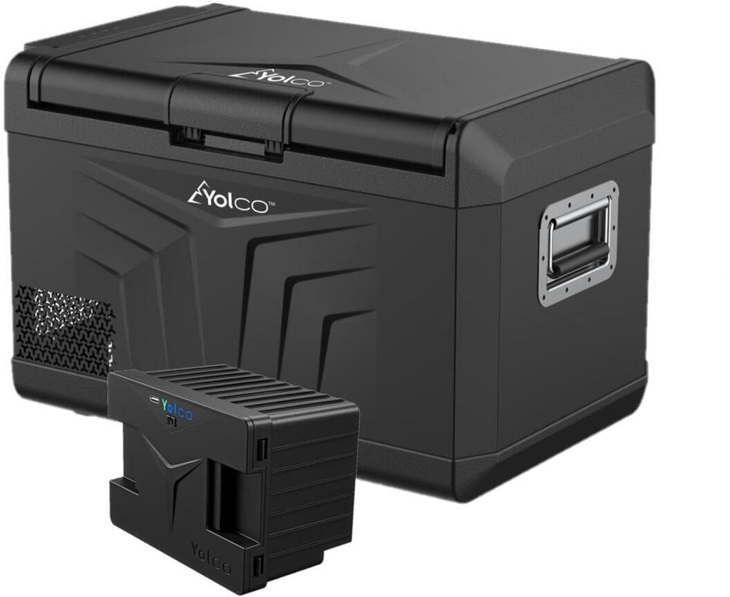 Detalj av kontrollpanel på Kompressor-kjøleboks GCX med SC4B modulært batteri sett 12/24/230V Yolco