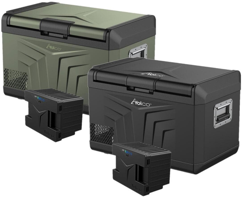 Kompressor-kjøleboks GCX med SC4B modulært batteri sett 12/24/230V Yolco forfra