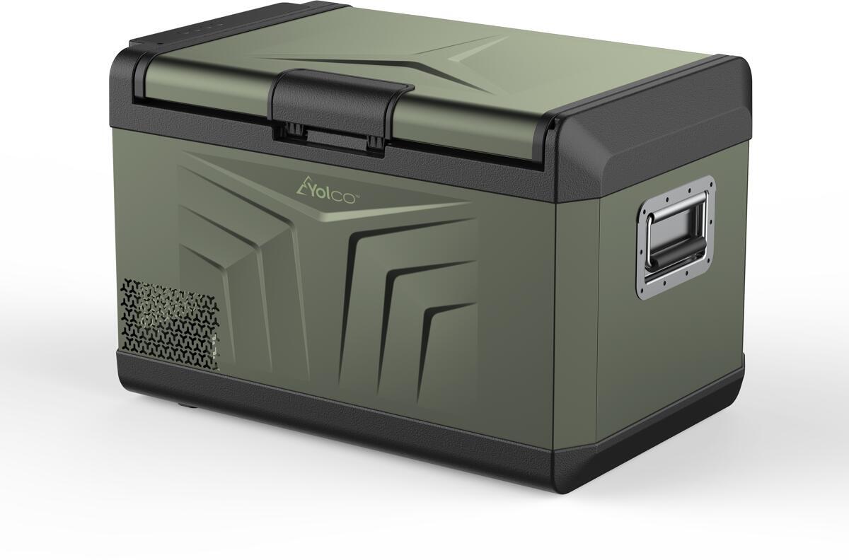 Montert Kompressor-kjøleboks GCX med SC4B modulært batteri sett 12/24/230V Yolco på campingplass