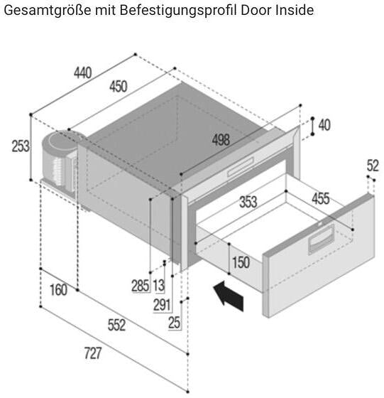 Oversikt over ventilasjonsåpninger på Kompressor kjøleskuff DW-serie i rustfritt stål - Vitrifrigo